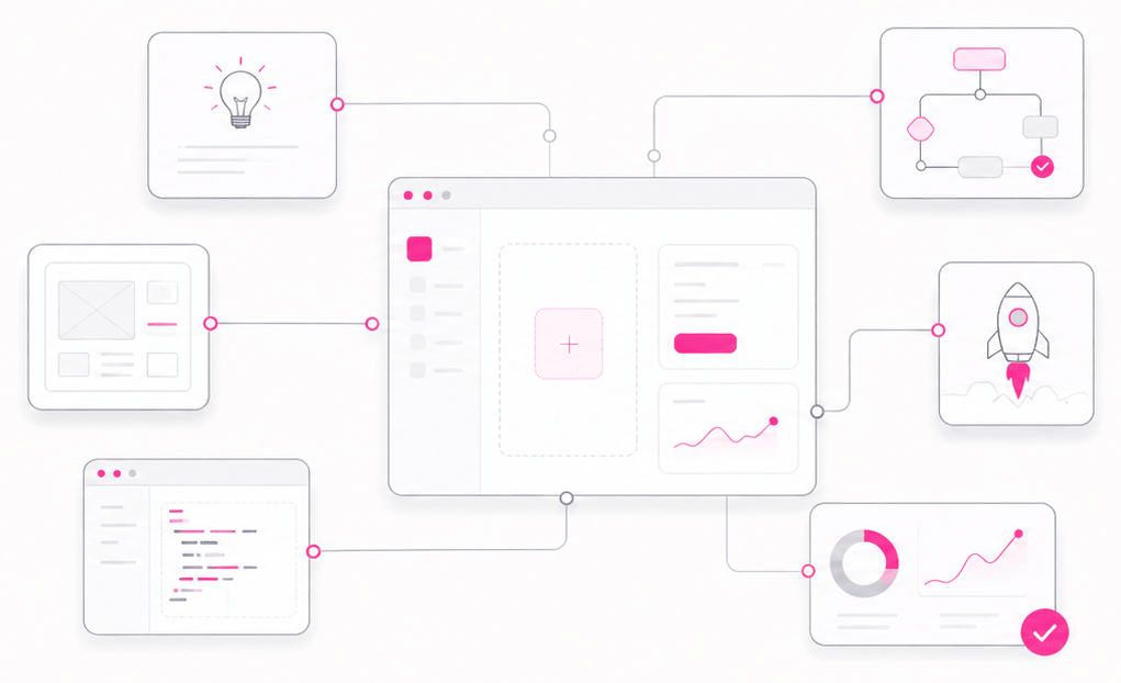 How a digital product is built: from idea and mockup through code to launch and analytics